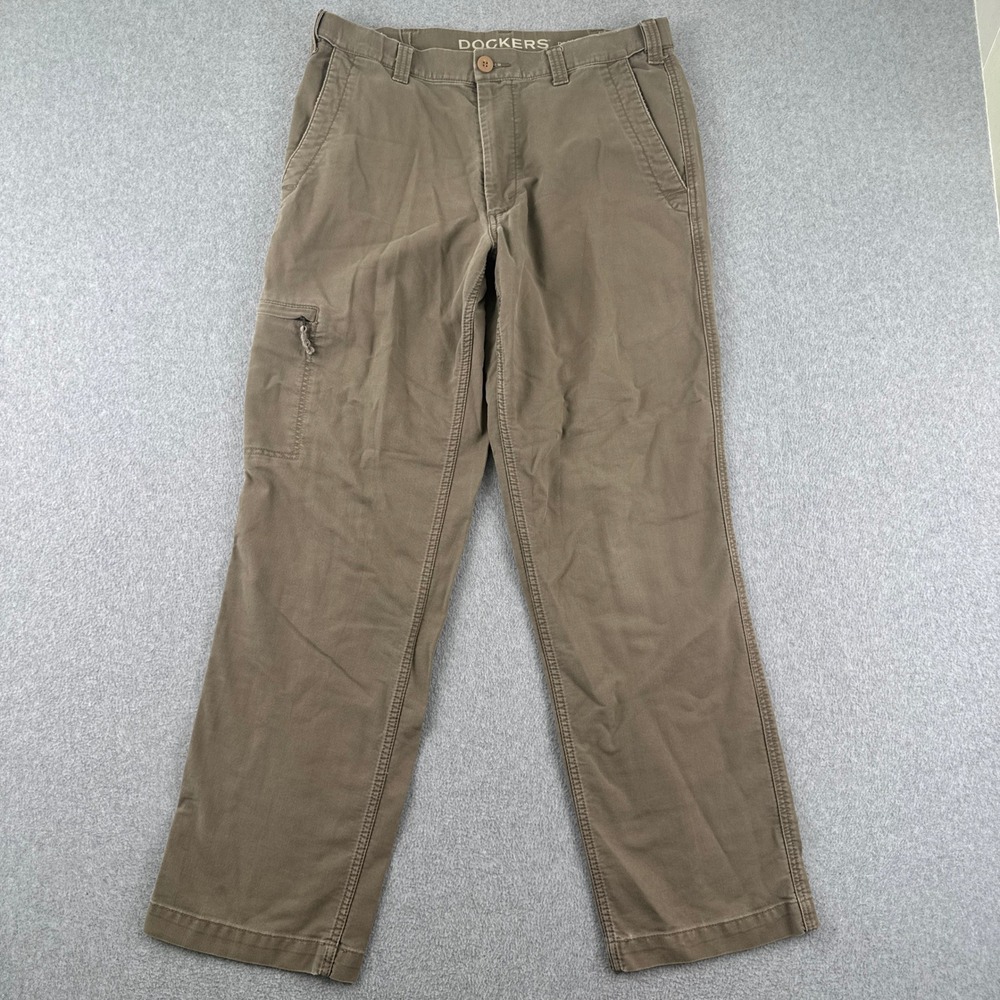 Dockers Pants Mens 34x34 Brown D3 Classic Fit Cargo Pocket Cotton Chino Khaki